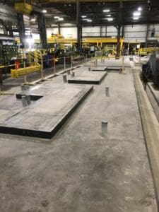 A factory floor with many different types of concrete.